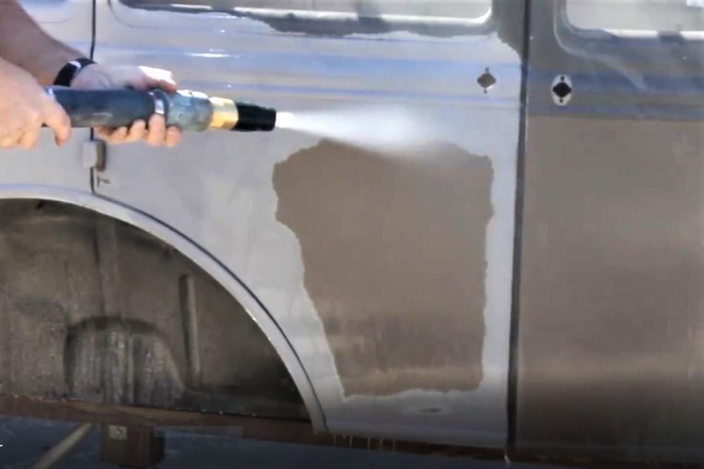 Sandblasting a classic car
