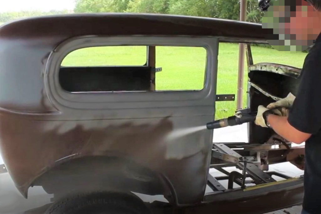 Sandblasting a classic car